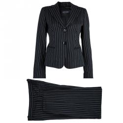 Pre Owned Emporio Armani Black Striped Pant Suit S