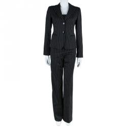 Pre Owned Emporio Armani Black Striped Pant Suit S
