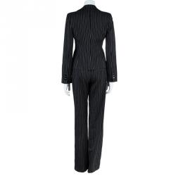 Pre Owned Emporio Armani Black Striped Pant Suit S