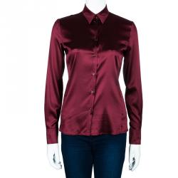 Pre Owned Emporio Armani Red Silk Blouse S