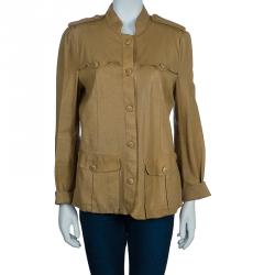 Pre Owned Emporio Armani Brown Perforated Leather Jacket L