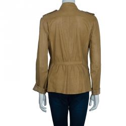 Pre Owned Emporio Armani Brown Perforated Leather Jacket L