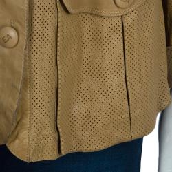 Pre Owned Emporio Armani Brown Perforated Leather Jacket L