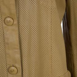 Pre Owned Emporio Armani Brown Perforated Leather Jacket L