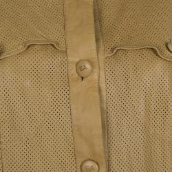 Pre Owned Emporio Armani Brown Perforated Leather Jacket L