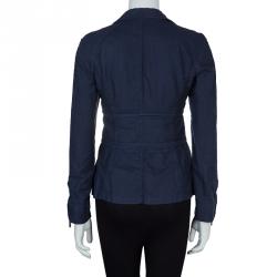 Pre Owned Emporio Armani Navy Blue Notched Collar Cotton-Linen Jacket S