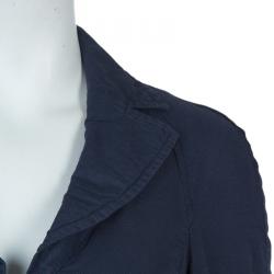 Pre Owned Emporio Armani Navy Blue Notched Collar Cotton-Linen Jacket S