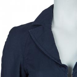 Pre Owned Emporio Armani Navy Blue Notched Collar Cotton-Linen Jacket S