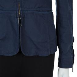 Pre Owned Emporio Armani Navy Blue Notched Collar Cotton-Linen Jacket S