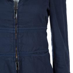 Pre Owned Emporio Armani Navy Blue Notched Collar Cotton-Linen Jacket S