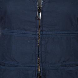 Pre Owned Emporio Armani Navy Blue Notched Collar Cotton-Linen Jacket S