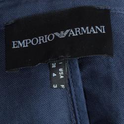 Pre Owned Emporio Armani Navy Blue Notched Collar Cotton-Linen Jacket S