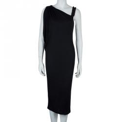Pre Owned Emporio Armani Black Knit Asymmetric Dress M