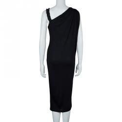 Pre Owned Emporio Armani Black Knit Asymmetric Dress M