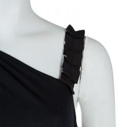 Pre Owned Emporio Armani Black Knit Asymmetric Dress M