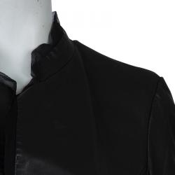Pre Owned Emporio Armani Black Leather Chiffon Trim Fitted Jacket L