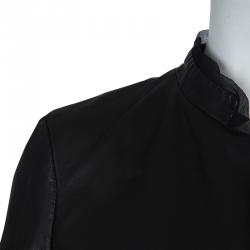 Pre Owned Emporio Armani Black Leather Chiffon Trim Fitted Jacket L