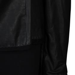 Pre Owned Emporio Armani Black Leather Chiffon Trim Fitted Jacket L