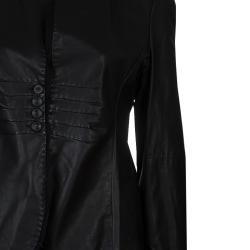 Pre Owned Emporio Armani Black Leather Chiffon Trim Fitted Jacket L