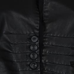 Pre Owned Emporio Armani Black Leather Chiffon Trim Fitted Jacket L