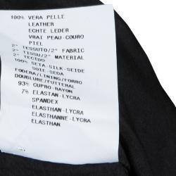 Pre Owned Emporio Armani Black Leather Chiffon Trim Fitted Jacket L