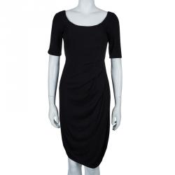 Pre Owned Emporio Armani Black Knit Ruched Dress M