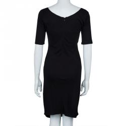 Pre Owned Emporio Armani Black Knit Ruched Dress M