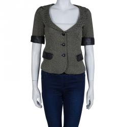 Pre Owned Emporio Armani Cream and Black Leather Trim Wool Blazer S