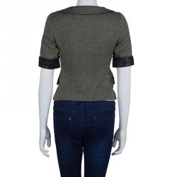 Pre Owned Emporio Armani Cream and Black Leather Trim Wool Blazer S