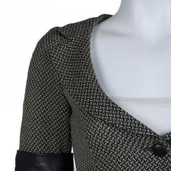 Pre Owned Emporio Armani Cream and Black Leather Trim Wool Blazer S