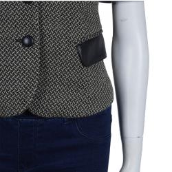 Pre Owned Emporio Armani Cream and Black Leather Trim Wool Blazer S