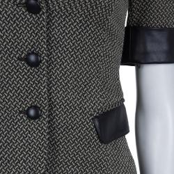 Pre Owned Emporio Armani Cream and Black Leather Trim Wool Blazer S