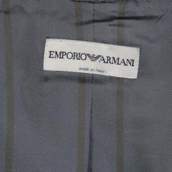 Pre Owned Emporio Armani Cream and Black Leather Trim Wool Blazer S