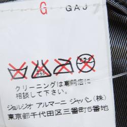 Pre Owned Emporio Armani Cream and Black Leather Trim Wool Blazer S