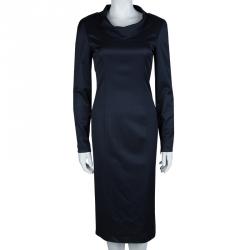 Pre Owned Emporio Armani Navy Blue Knit Long Sleeve Dress S