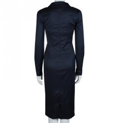 Pre Owned Emporio Armani Navy Blue Knit Long Sleeve Dress S