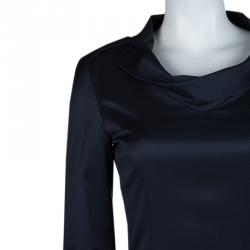 Pre Owned Emporio Armani Navy Blue Knit Long Sleeve Dress S