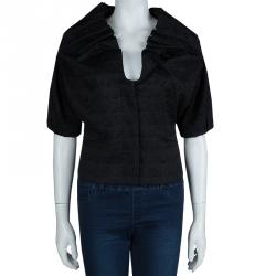 Pre Owned Emporio Armani Black Textured Draped Collar Cropped Jacket M