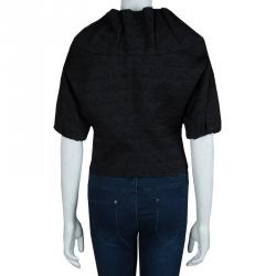 Pre Owned Emporio Armani Black Textured Draped Collar Cropped Jacket M
