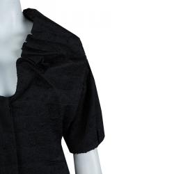 Pre Owned Emporio Armani Black Textured Draped Collar Cropped Jacket M