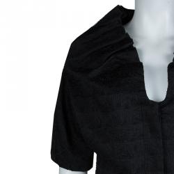 Pre Owned Emporio Armani Black Textured Draped Collar Cropped Jacket M