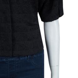 Pre Owned Emporio Armani Black Textured Draped Collar Cropped Jacket M