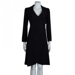 Pre Owned Emporio Armani Black Yarn Embroidered Side Tie Detail Long Blazer S