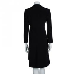 Pre Owned Emporio Armani Black Yarn Embroidered Side Tie Detail Long Blazer S