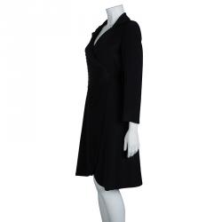 Pre Owned Emporio Armani Black Yarn Embroidered Side Tie Detail Long Blazer S