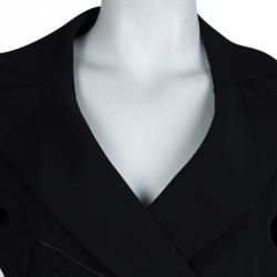 Pre Owned Emporio Armani Black Yarn Embroidered Side Tie Detail Long Blazer S