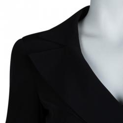 Pre Owned Emporio Armani Black Yarn Embroidered Side Tie Detail Long Blazer S