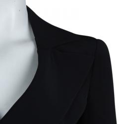 Pre Owned Emporio Armani Black Yarn Embroidered Side Tie Detail Long Blazer S