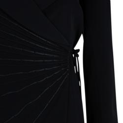 Pre Owned Emporio Armani Black Yarn Embroidered Side Tie Detail Long Blazer S