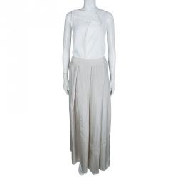 Pre Owned Emporio Armani Beige Silk Pleated Maxi Skirt M 